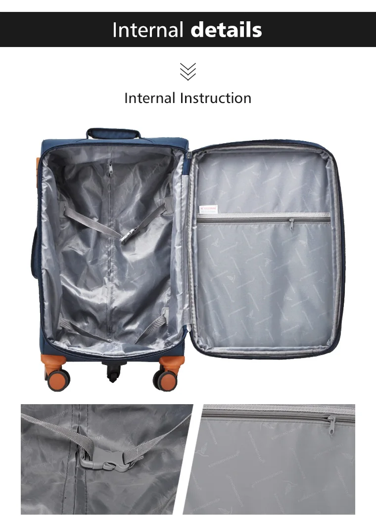 Kongzhongniao Manufacture Factory 4 Wheels Fabric Trolley Luggage Sets