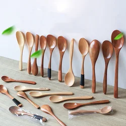 Tableware Wooden Spoon Bamboo Kitchen Cooking Utensil Tool Soup Teaspoon Catering Long Handle Wood Spoons For Children