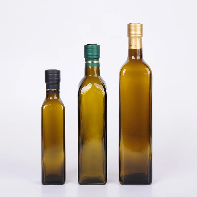 250ml,500ml,750m Dark Green Square Empty Marasca Glass Bottle Olive Oil