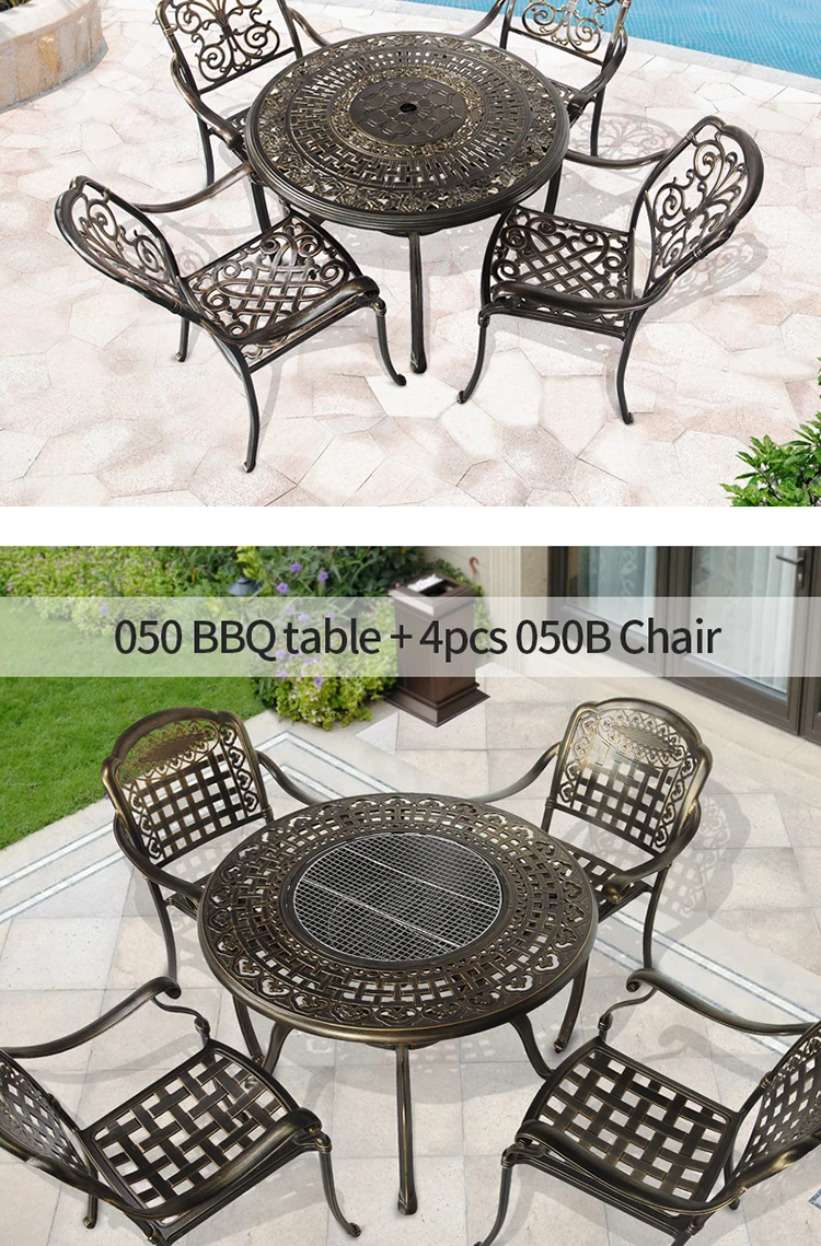 Outdoor Furniture Cast Aluminum Garden Set Backyard Charcoal Grilled