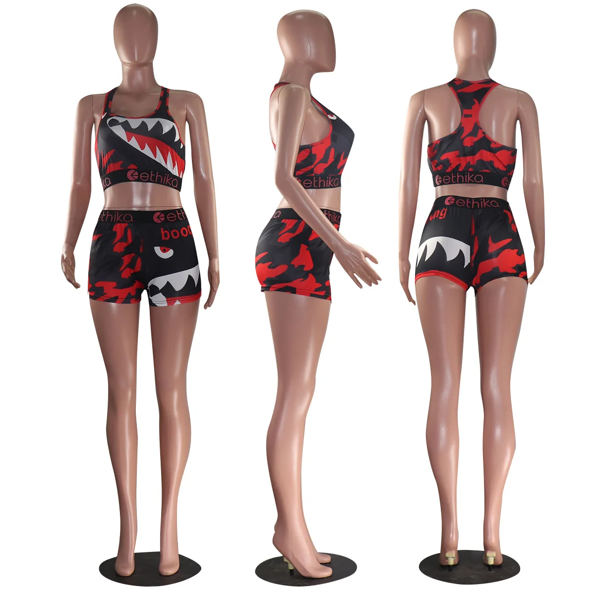 Wholesale Women's Sexy Two Piece Outfits Sports Bodycon Shorts Sets 2