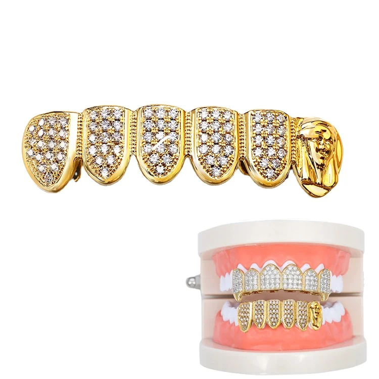 
Jasen Jewelry 925 silver custom Wholesale 18k gold micro pave cz Iced Out grillz hip hop trend decorative teeth grillz 