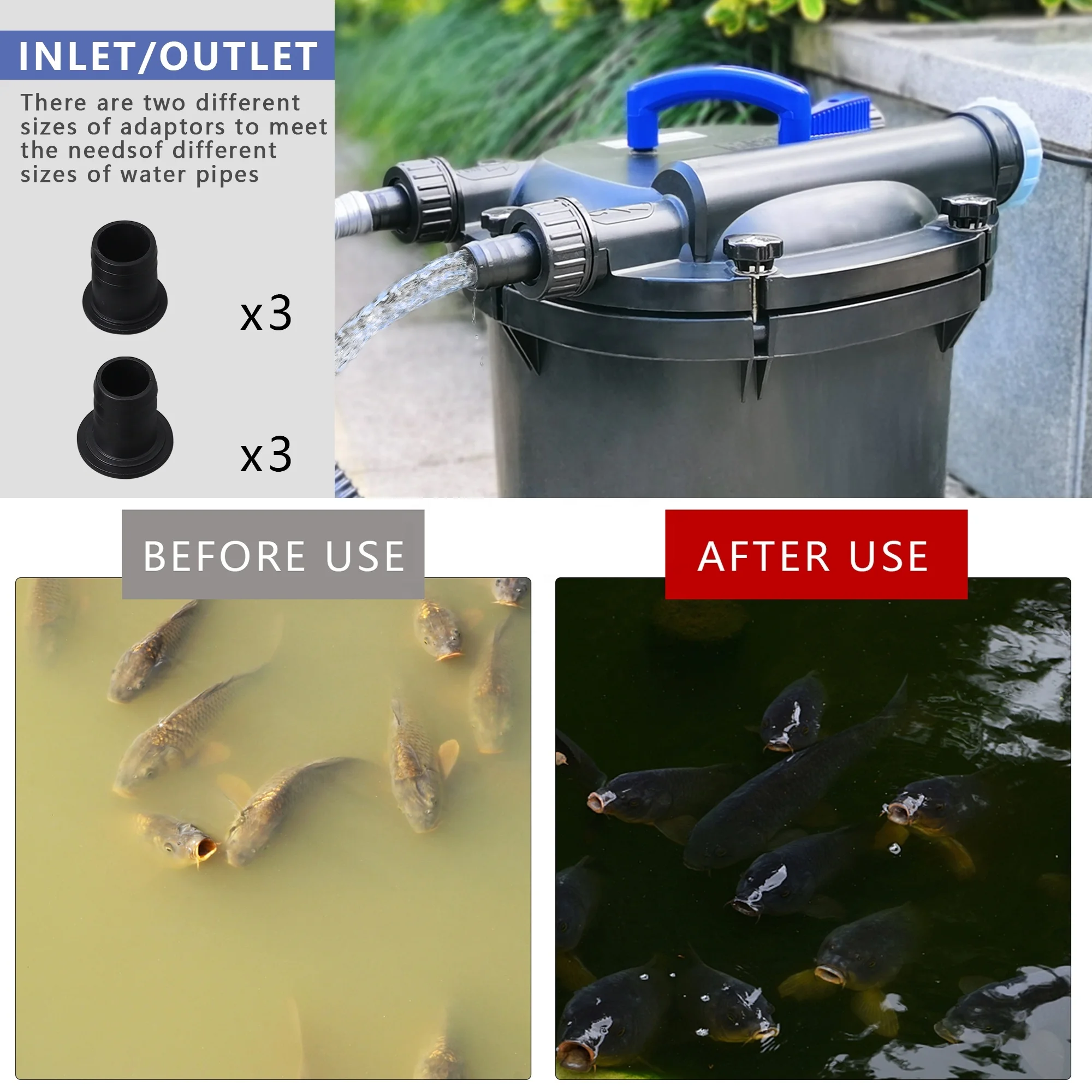 Pond And Garden Fish Pond Filter With Sponge And Filter Balls,Up To
