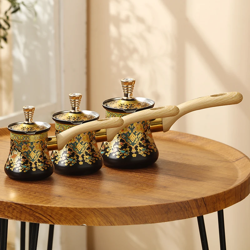 Turkish Style Coffee Warmer — Black & Gold Floral Pattern