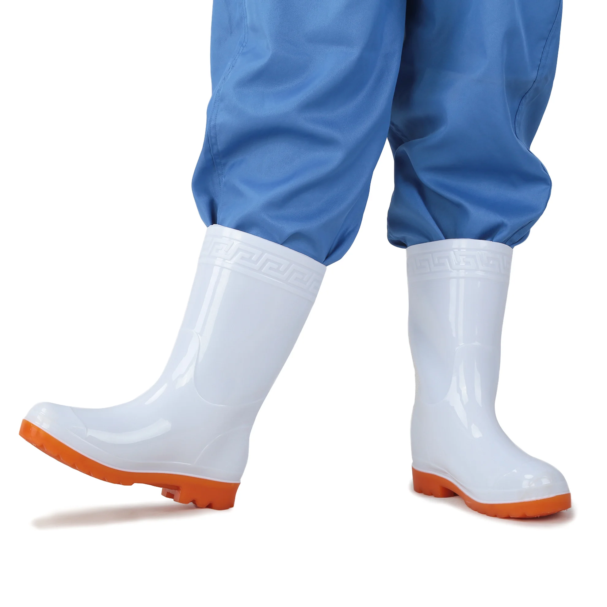 白色男士pvc雨靴,用于海鲜加工