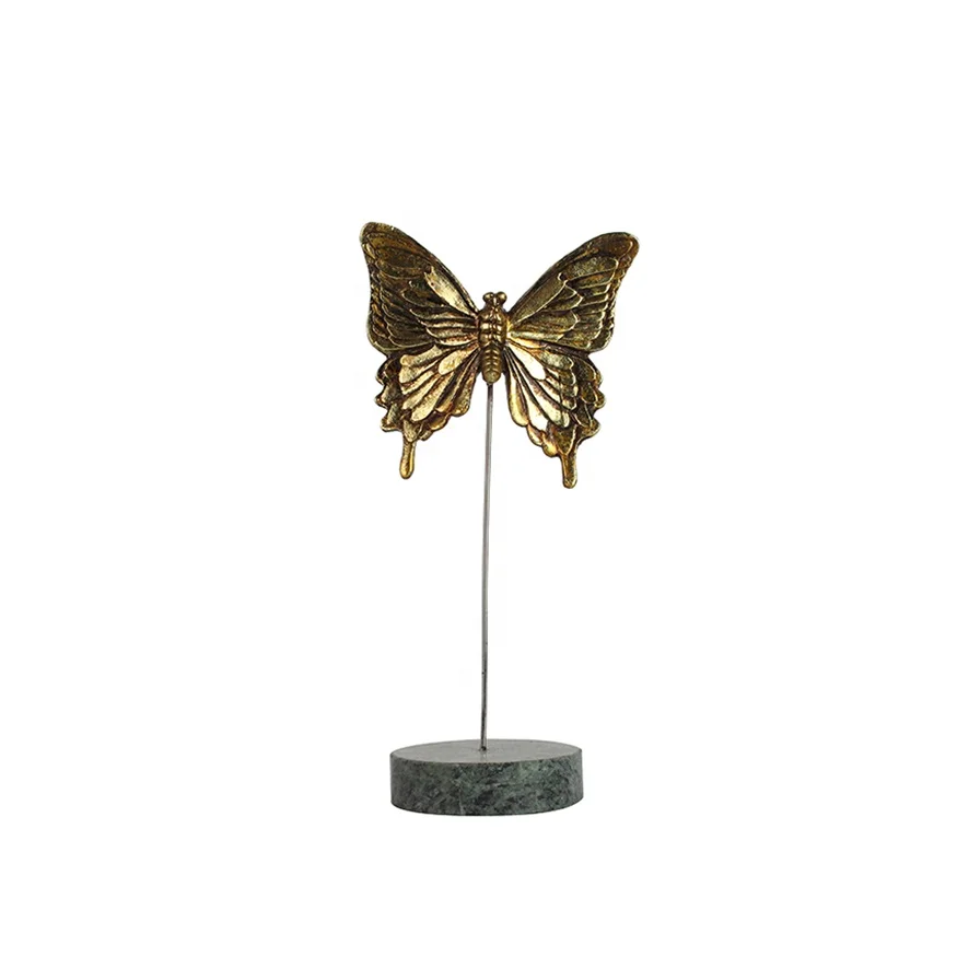 Vintage resin gold foil butterfly sculpture metal marble stand animal decorations manufacture