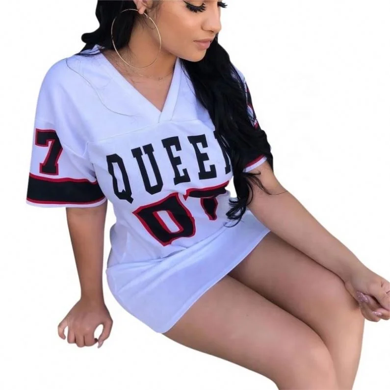 Top Ranking Product Baseball Jersey Dress Letter Printed V-neck Mini ...