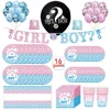 Boy or girl decorations tableware set pink and blue balloons paper plates cups banner gender reveal party supplies