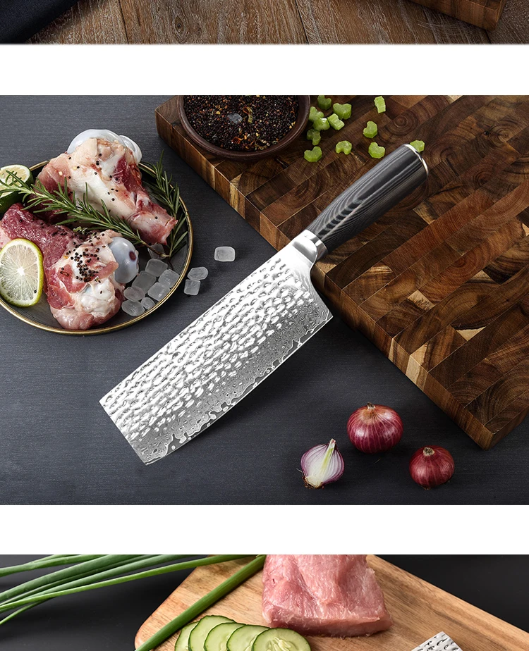 Hammered Patterns Japanese Style Damascus Cleaver Knife Buy Damascus
