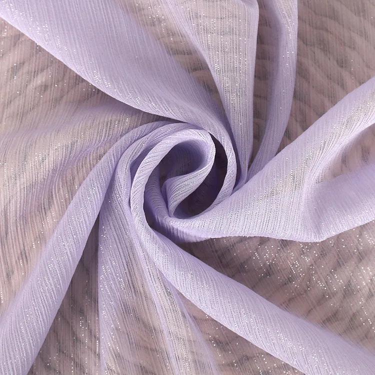 用于时尚连衣裙材料的银色丝绸雪纺头巾织物