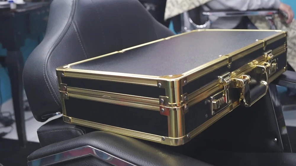 Custom Briefcase Aluminum Barber Tool Case Box Gold Barber Kit Travel