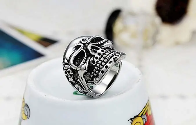 Fashion New Design Vintage Flower Rings  925 Sterling Silver Skull Ring For Men