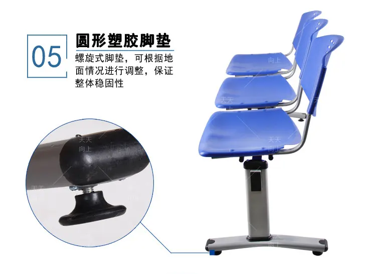 School 3 Seat Chair Sturdy Institutional Bench Chair Lecture Hall Writing Pad Link Chair with Book Rack
