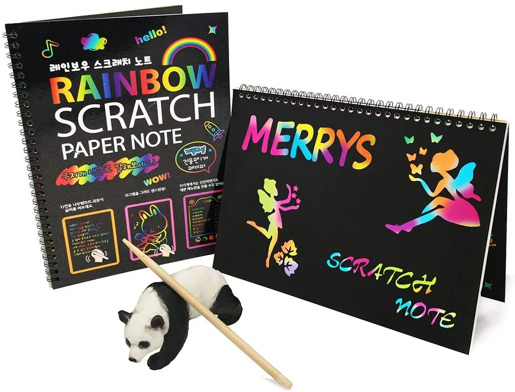 Mocoosy 3 Pack Rainbow Scratch Art Note Books - Magic Scratch Off Paper Notebook Set for Kids Art and Craft Activity Book Black Sketch Doodle Pads