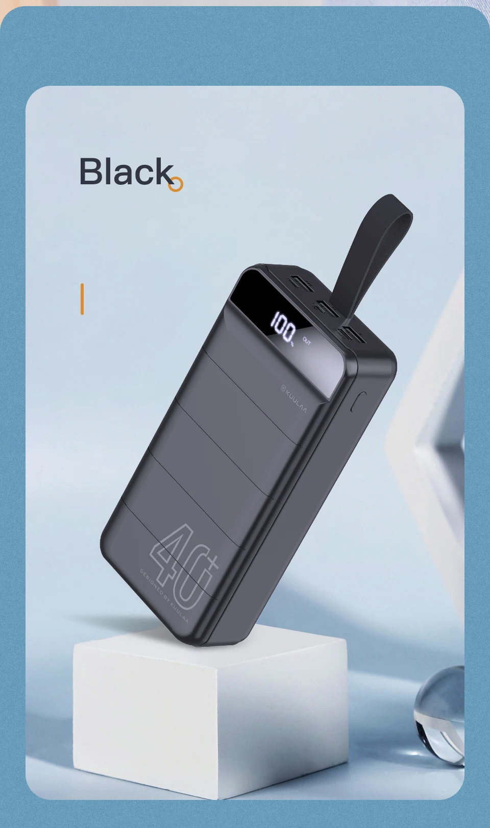 KUULAA High Capacity Camping 40000mAh Led Digital Display Portable Power Bank with Lead Light and Leather Lanyard - ANKUX.COM