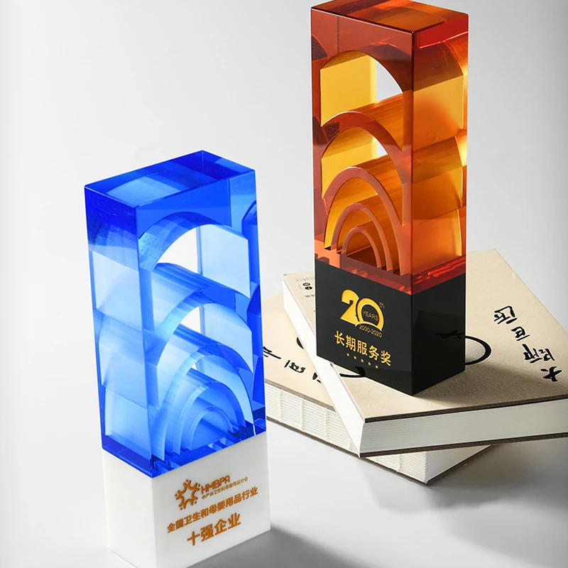 High Grade New LiuLi Blue Crystal Trophy Sports and Honor  with Gift Box for Company Souvenirs and Gifts details