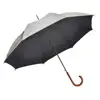 Auto Open Carved Wooden Handle Umbrella UV Protection J Stick Windproof Large Rain Umbrella Black Silver Coating for Outdoor Use