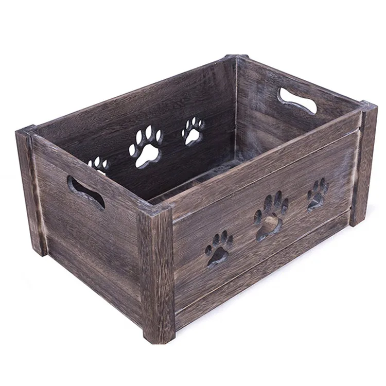 Paw Shaped Cutout Dog Toys Chest Gift Hampers Storage Collection Box Wooden Crat 