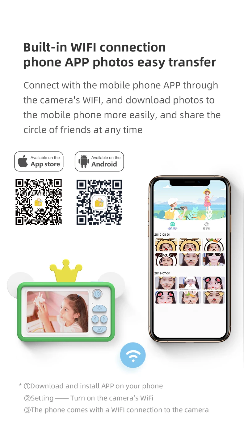 2020 New Wifi Small Digital Kids Baby Camera Cartoon Deer Prince Camera C1
