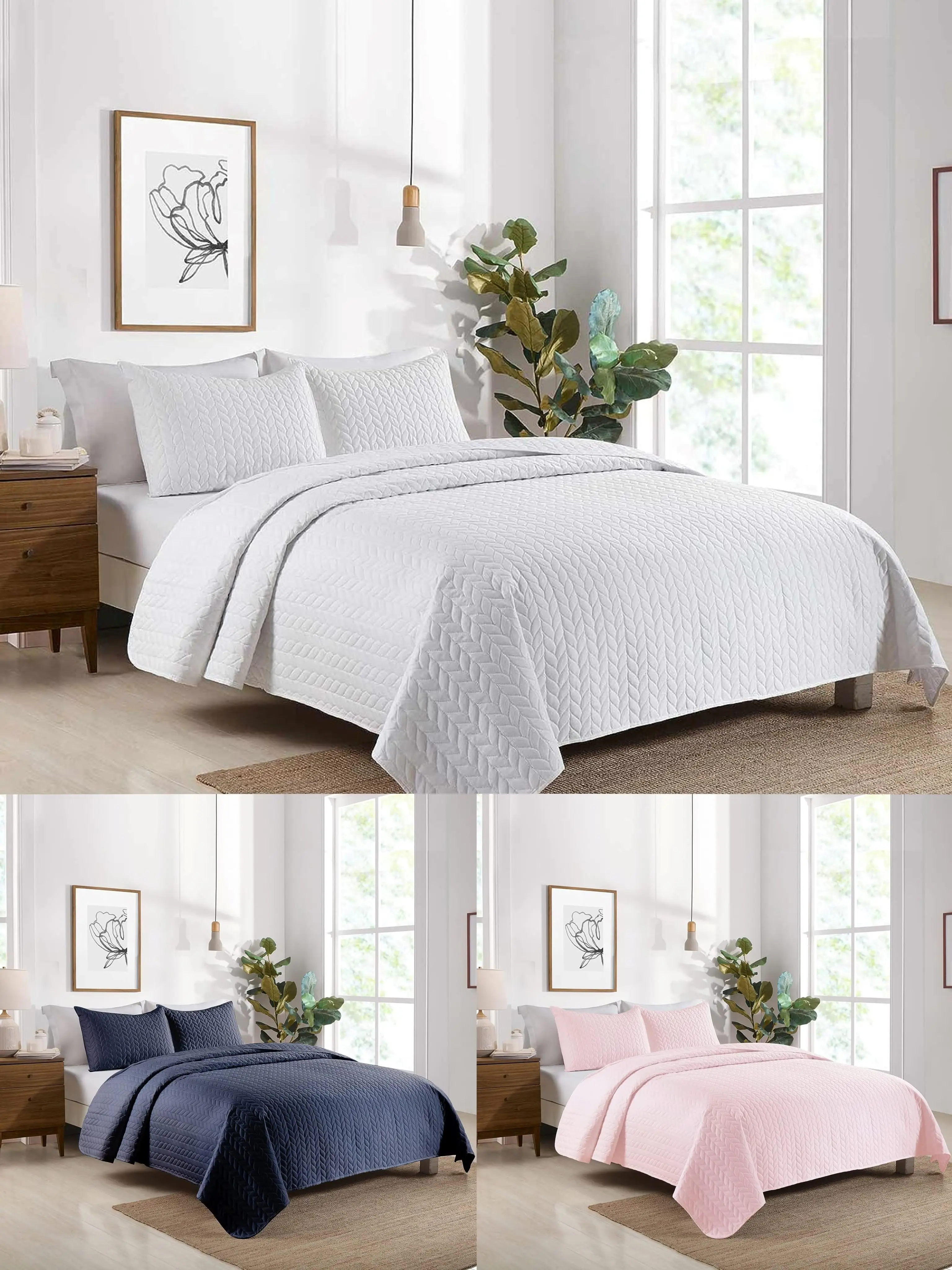 Simple Style Light Weight Bedspread Polyester Ultrasonic 3pcs Bed