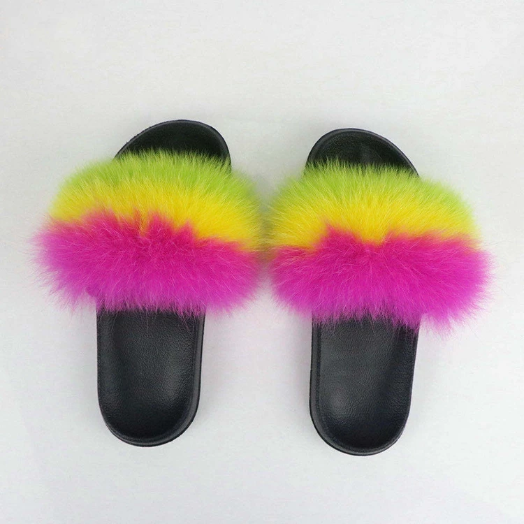Fur Slide Vendors Fast Shipping Cheap Raccoon Sandals Slides For Women Customized Fox And Matching Bsg Light Pink Black