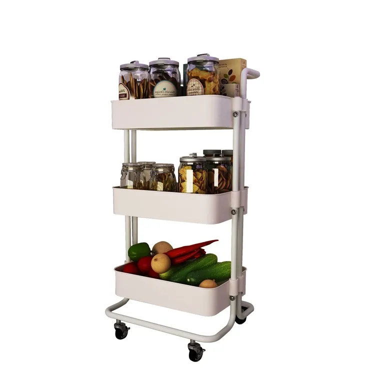 
Multifunctional 3 Tiers Metal Basket Moveable Trolley Home Shelf kitchen trolley with wheels 