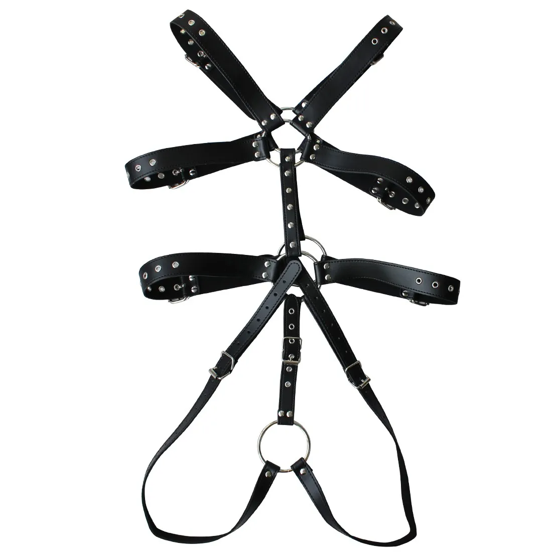 男士黑色 pu皮全身安全带约束套装恋物癖性感内衣套装可调奴隶束缚