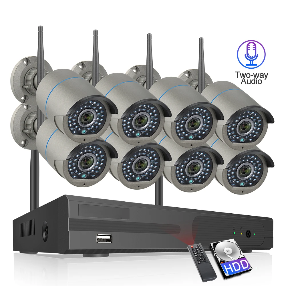 Two Way Audio 8ch Wireless Security Camera System 2mp Motion Detection 