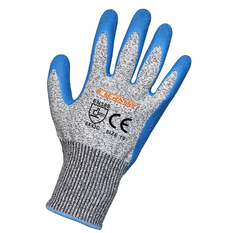
HPPE cut resistant latex crinkle palm coated gloves with excellent grip CE EN388 cut level 5 