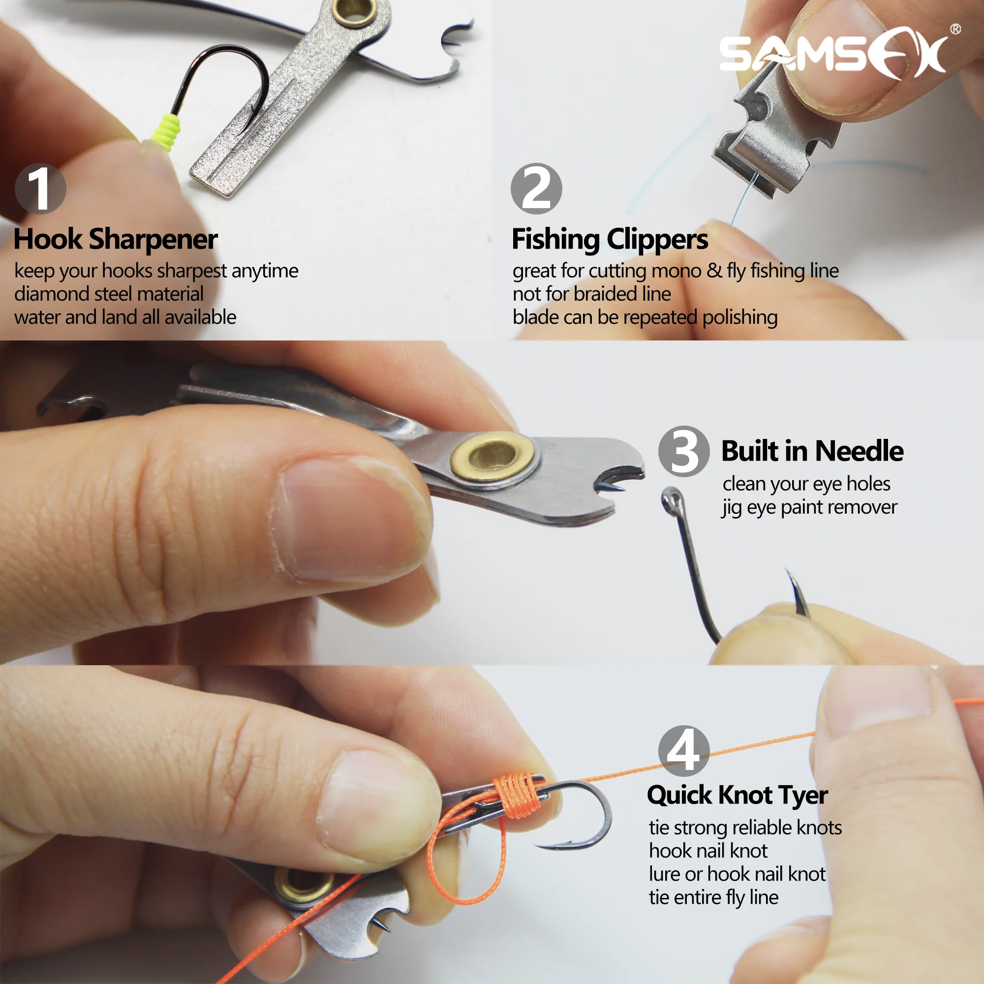 SAMSFX Jig Eye Cleaner Line Clipper and Hook Sharpener Kit Fly Fishing Tools