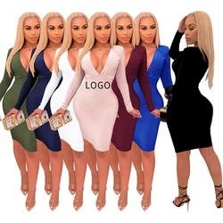 Midi Dress Sexy V Neck Women Dress For Party Evening Fitness Boutique Women Clothing