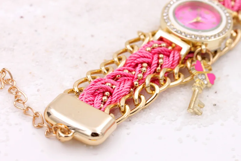 2020 Most Popular Product WW085 Vogue Bracelet Watch For Ladies Rhinestone Key Quartz Weave Wrap Watches Best Gifts Girls