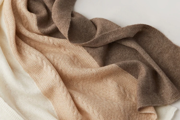 Cable Cashmere Scarf Shawl Inner Mongolia OEM Custom Winter 100% Knitted Cashmere Scarf For Women