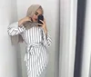 2019 Fashion Elegant muslim dress striped abaya arab turkey dubai kaftan modest long sleeve maxi dress in islamic clothing