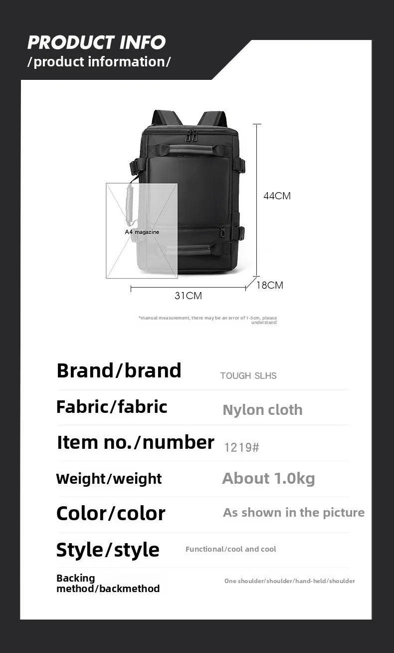 Men's Large Capacity Waterproof GPS Backpack Multifunctional PU Laptop Bag Zipper Handheld Business Travel Crossbody Polyester