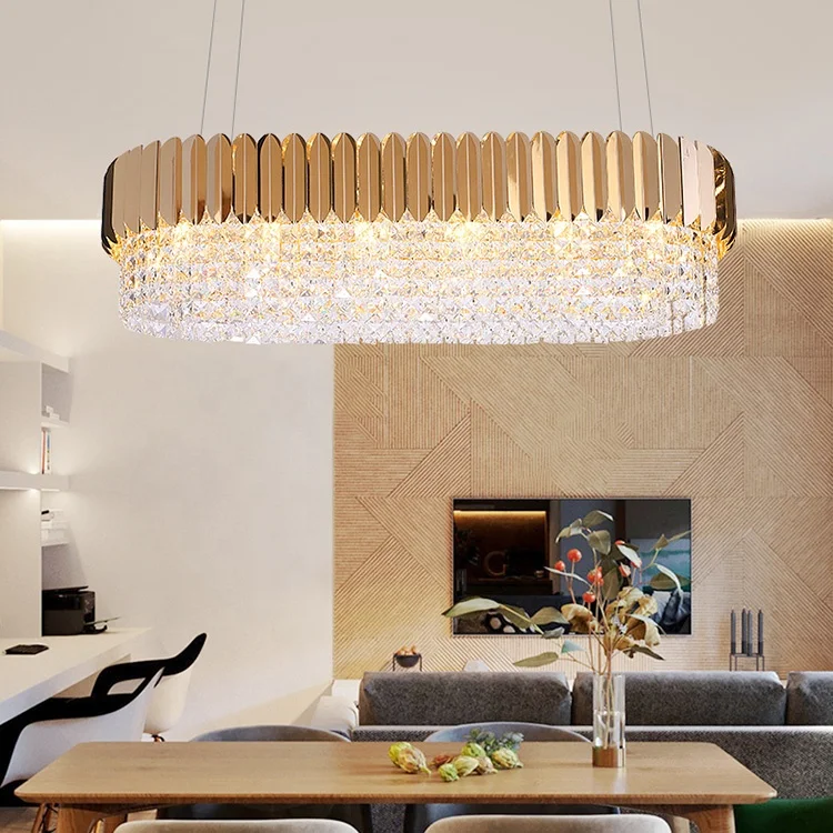 Factory direct sale living room bedroom dining 40w modern crystal led rectangular pendant light chandelier