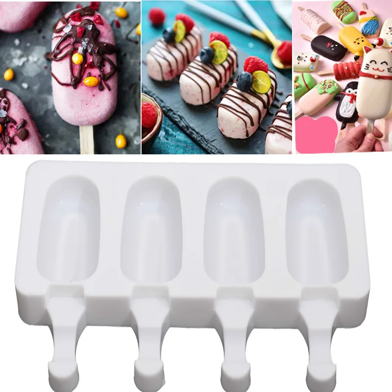 Plastic Frozen Ice Cream Mold Juice Popsicle Maker Ice Lolly Mould 4 Cell L9F0