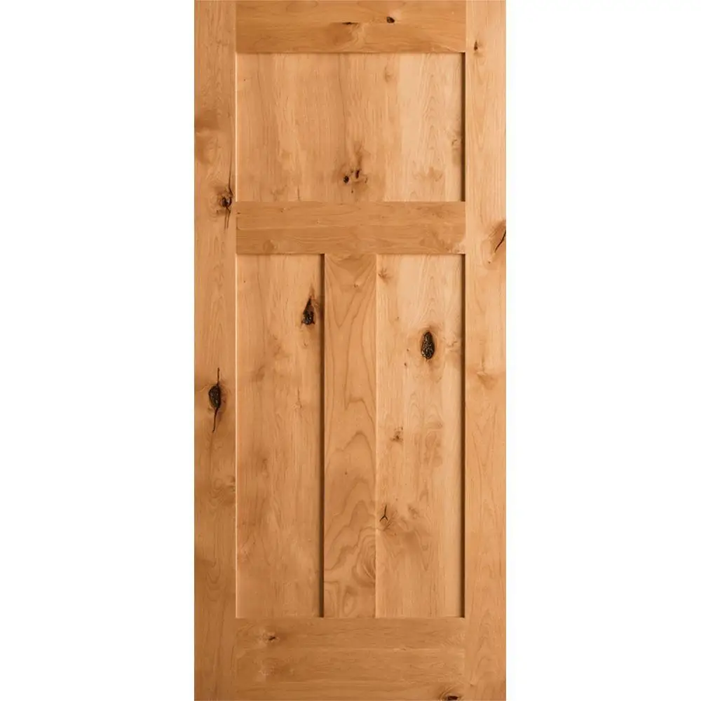 30 in. x 80 in. Krosswood Craftsman 3-Panel Shaker Solid Wood Core Rustic Knotty Alder Single Prehung Interior Door