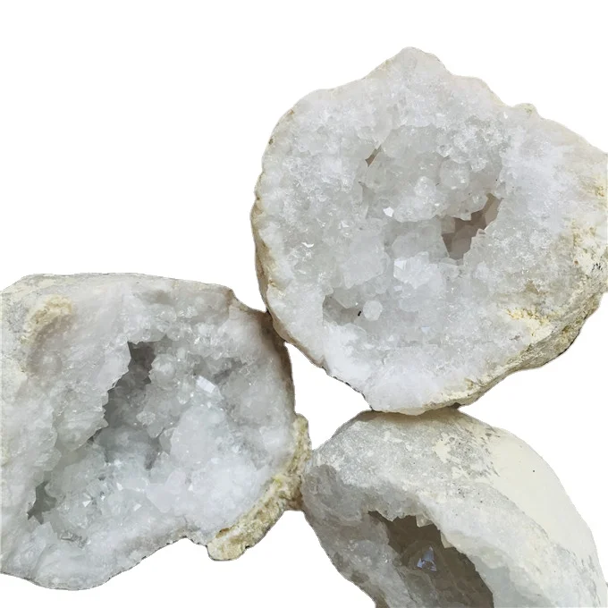 Blanco Natural Cristal de Cuarzo Geode Mitades PAR EN CAJA 