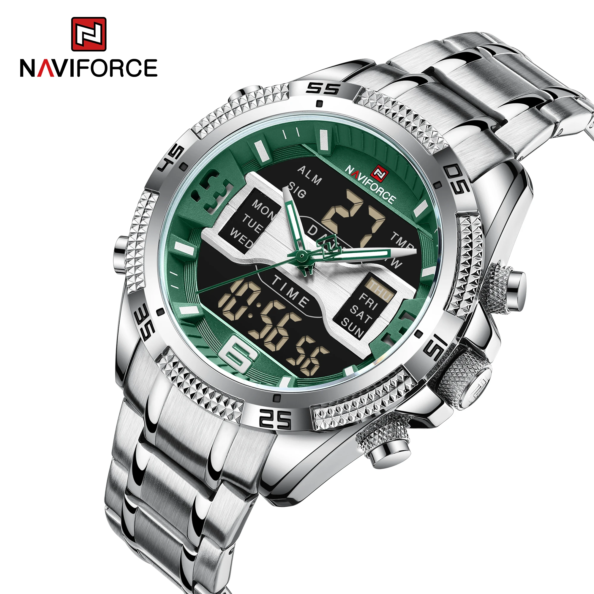 Naviforce NF9201 wholesale gold men digital watch steel band water proof digital display Minimalist business wristwatch Alibaba