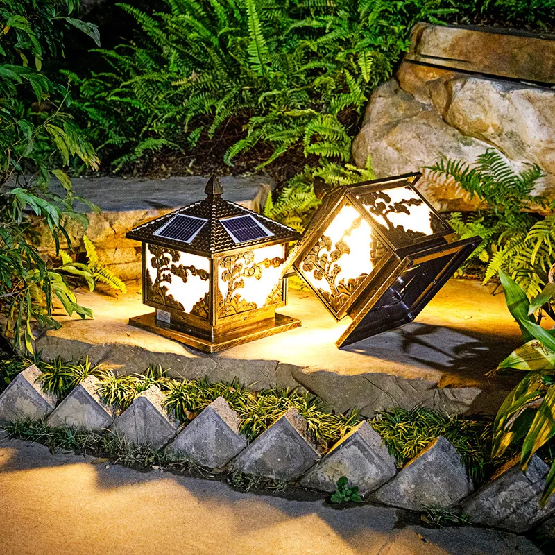New style wholesale fancy main solar post low voltage e27 lamp source solar powered gate pillar light