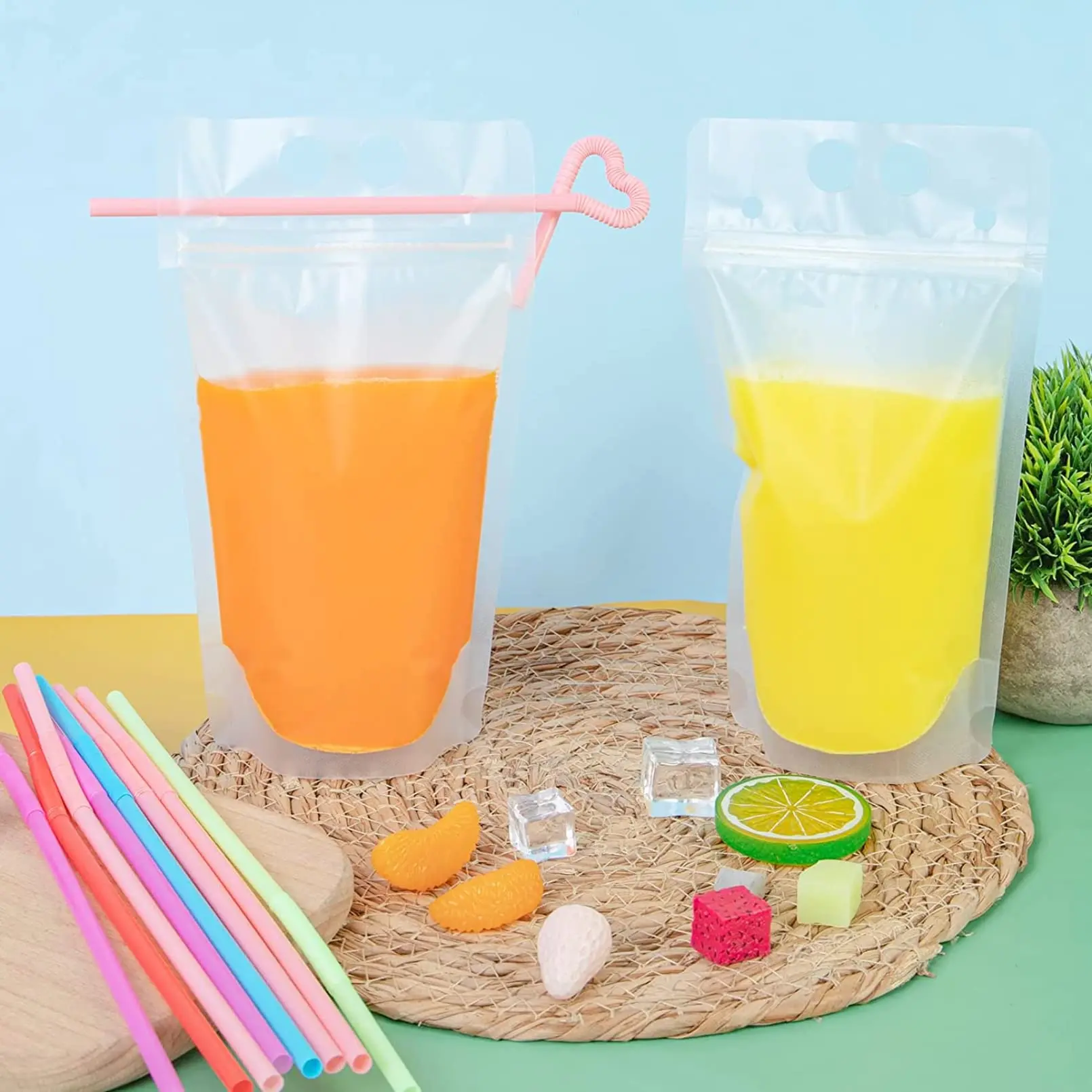 Drink Pouches For Adults Reusable Drink Pouches With 100 Straws Funnel Heavy Duty Standup