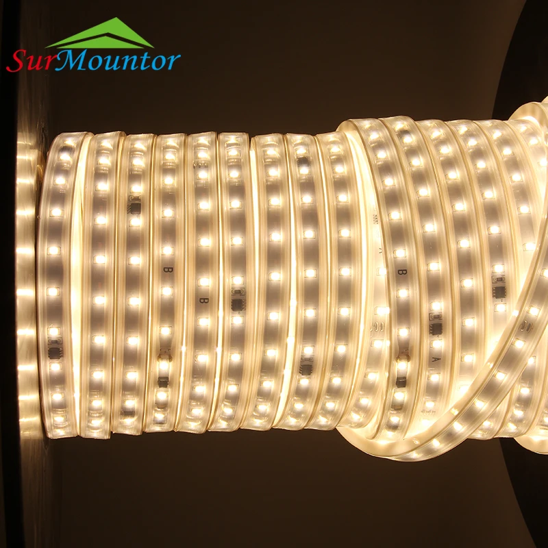 High Voltage Brightness Adjustable 2835 LED Strip Light Warm White 220V