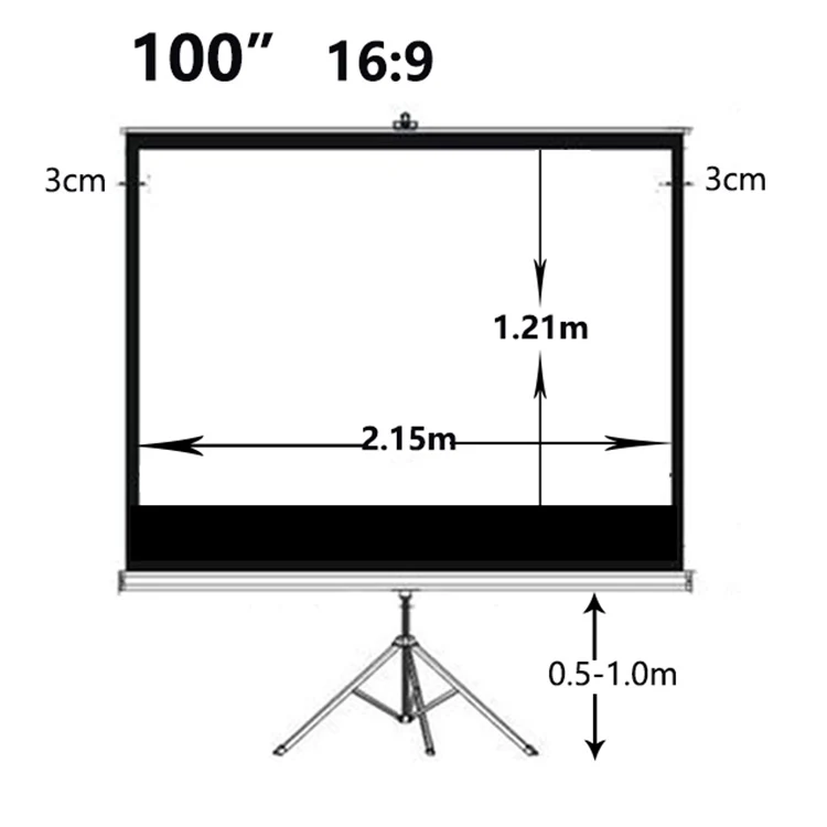 Height adjustable 100inch 16:10 Portable Folding Tripod Screen