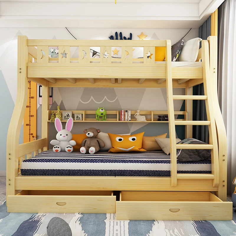 غرفة نوم الأطفال مجموعة اثاث انفصال مزدوجة سطح السفينة خشبية هدم سرير بطابقين
