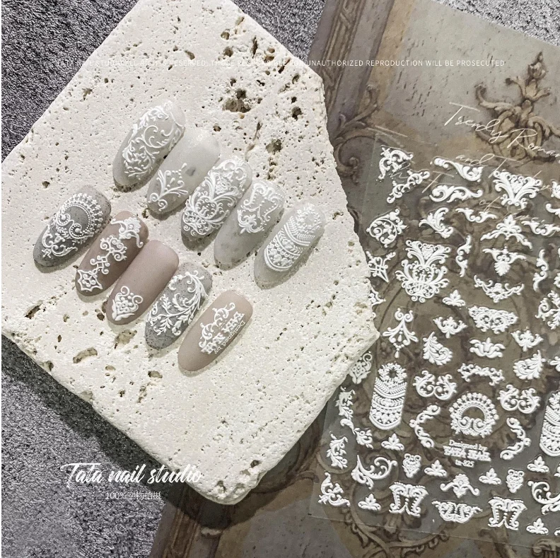 Japan Style Tomoni Nail Sticker Embossment Nail Art White Bohemia Nail