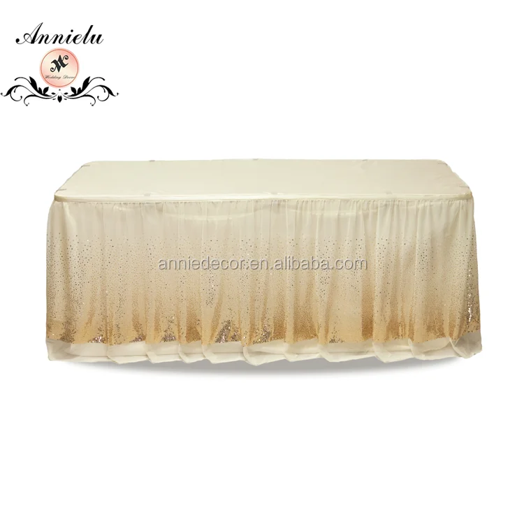 High quality champagne organza sequin embroidery wedding table skirt
