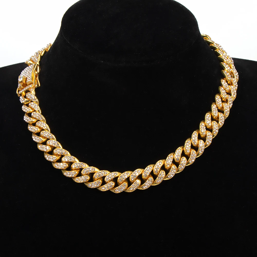 18k Gold Finish Iced Out Hip Hop Cz Miami Cuban Chain Necklace Thick
