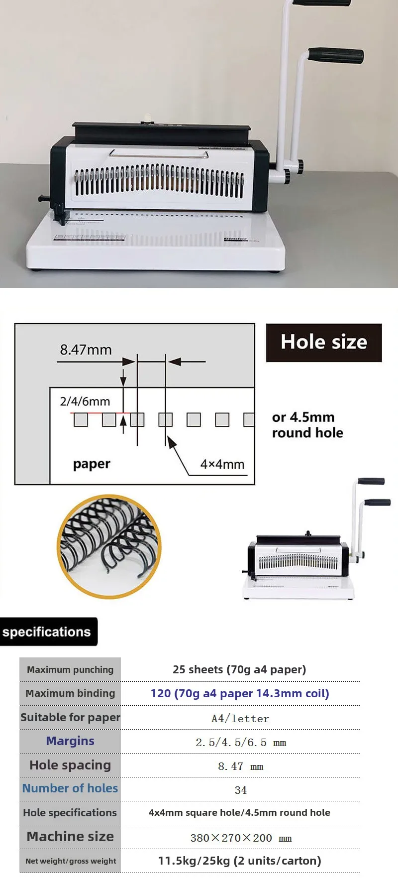 T9520 Dual Purpose Manual Power Double Coil Punching Binding Machine Notebook Desk Calendar Photo Album A4/A5 Iron Ring Punching