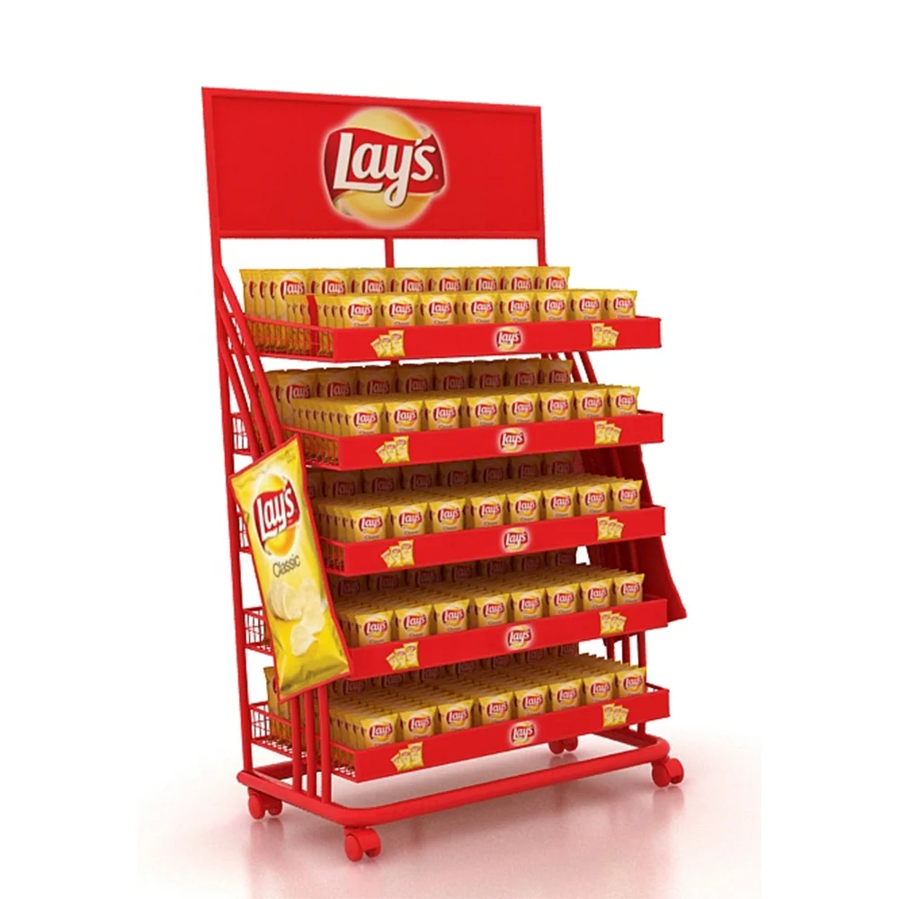 新品超市薯片地板金属休闲食品货架 - buy food display rack,metal